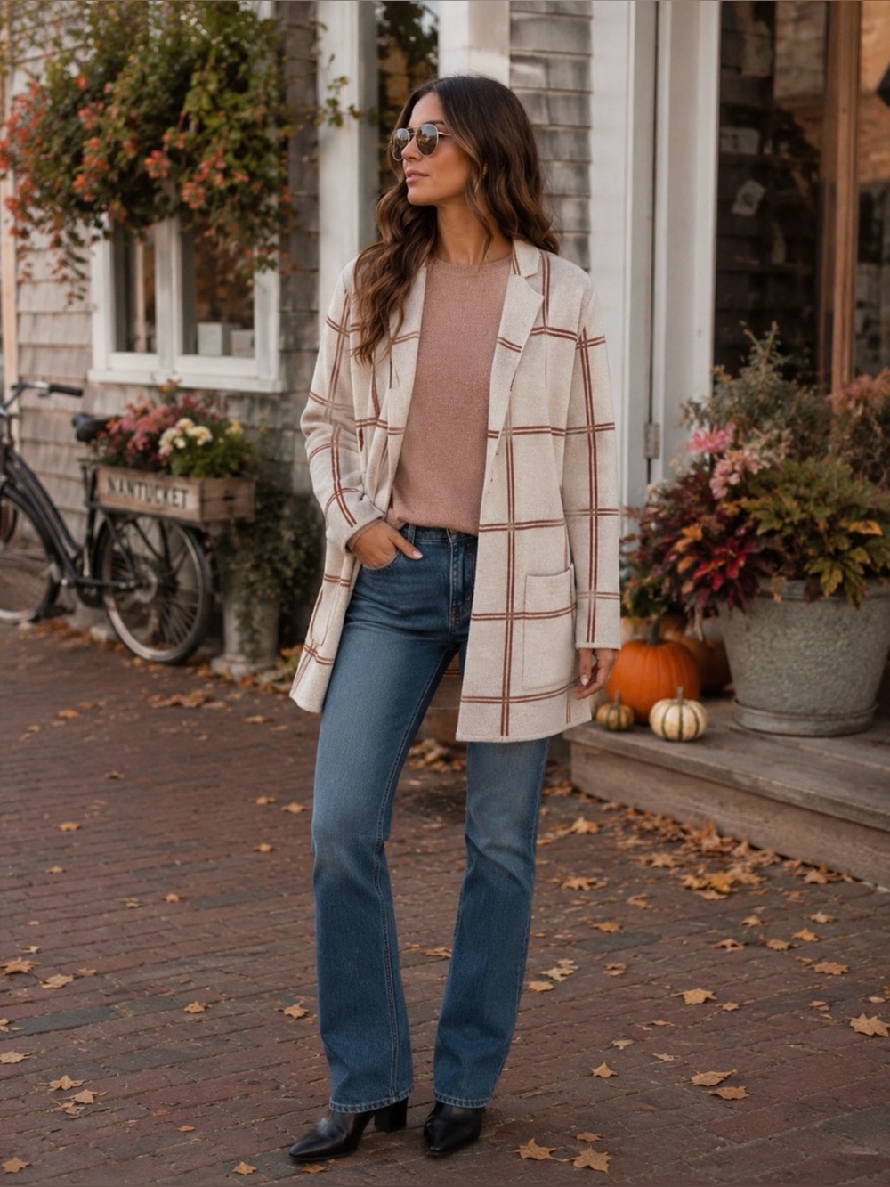 Loft 100% Cotton Cream and Rust Cardigan
